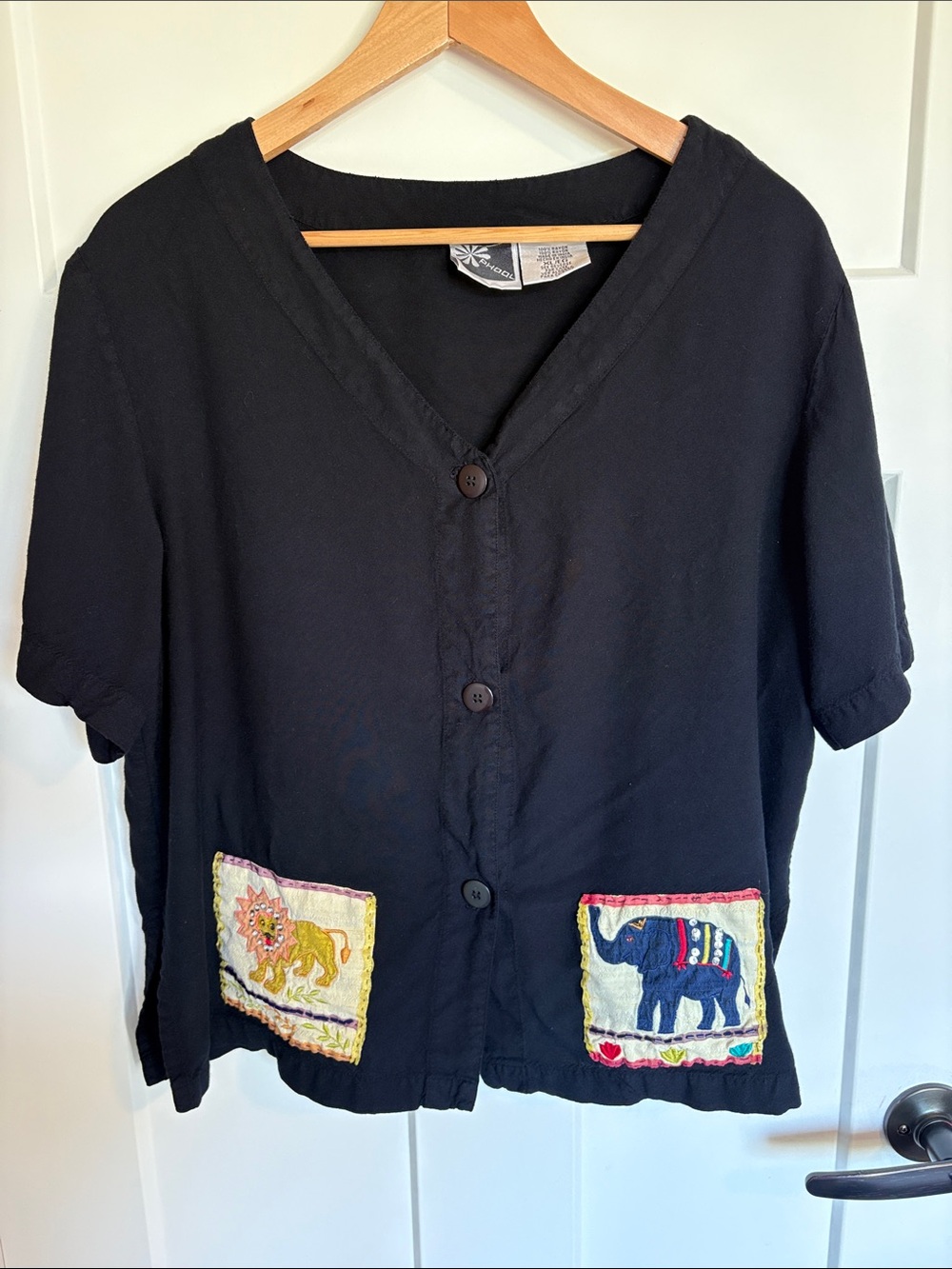 VTG 80s 90s Phool Embroidered Novelty Shirt Elephant Lion Rayon XL Boho Art